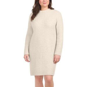 Dalia Women's XS Beige Sweater Dress Ribbed Trim Wool Blend L1214